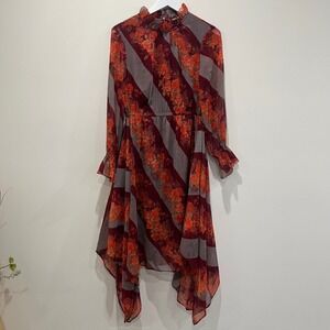 Soft Surroundings Woodland Manor Dress Midi‎ XS Floral Print Ruffle Neck Fairy